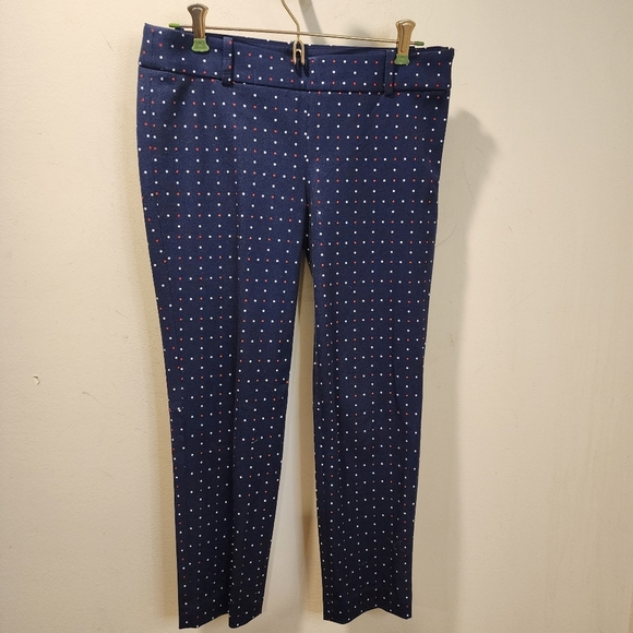 J. Crew Navy Multicolor Polka Dot Stretch  Fitted Capri Pants Size 4 - Picture 1 of 12
